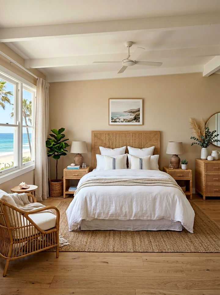 Coastal Bedroom With Rattan Furniture - 30 coastal beige bedroom ideas