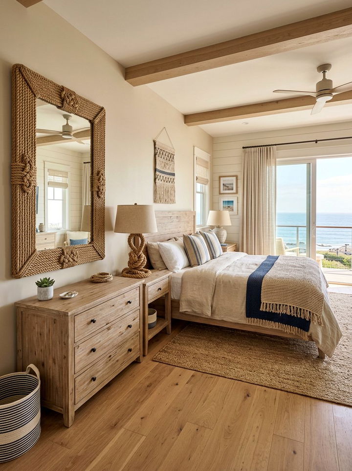 Coastal Bedroom With Rope Accents - 30 coastal beige bedroom ideas