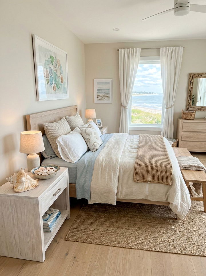 Coastal Bedroom With Shell Decor - 30 coastal beige bedroom ideas