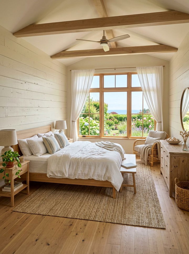 Coastal Bedroom With Shiplap Walls - 30 coastal beige bedroom ideas