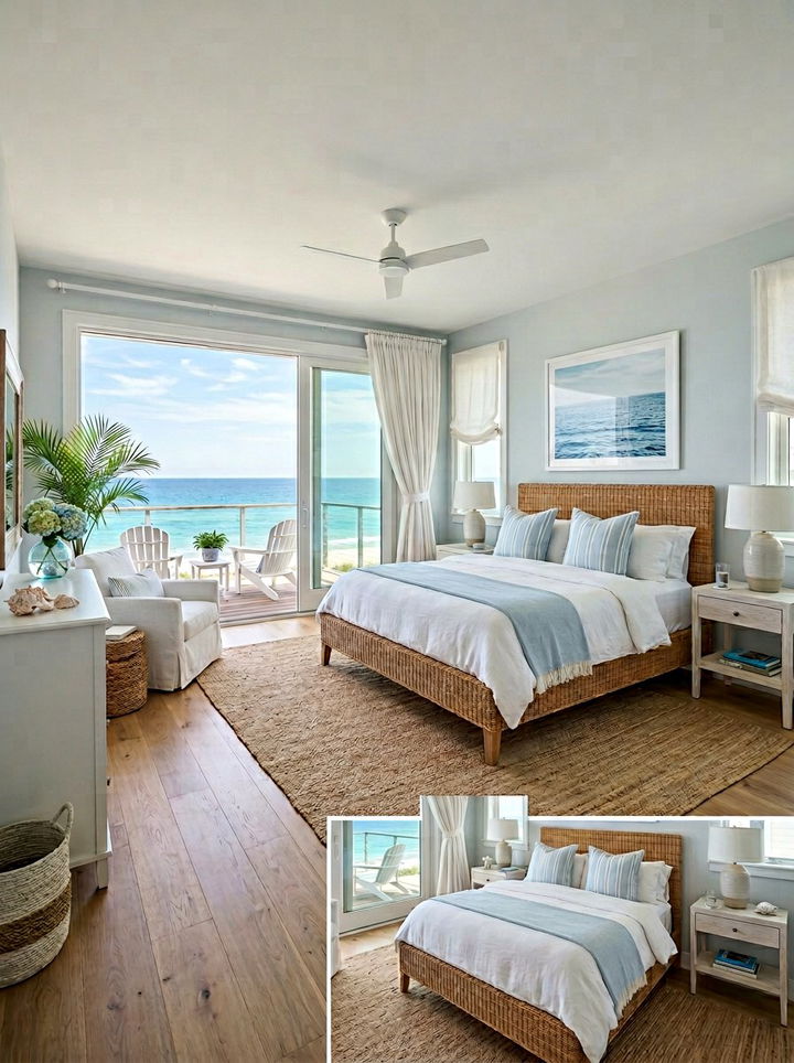 Coastal Bedroom With Sliding Doors - 30 bedroom with patio doors