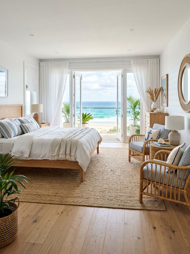 Coastal Bedroom With Wicker Chairs - 30 bedroom with lounge ideas