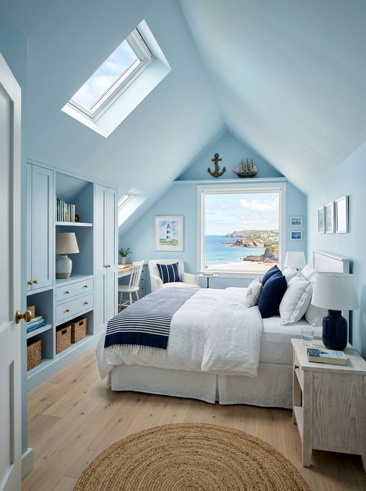 Coastal Blue Attic Suite - 30 coastal blue bedroom ideas