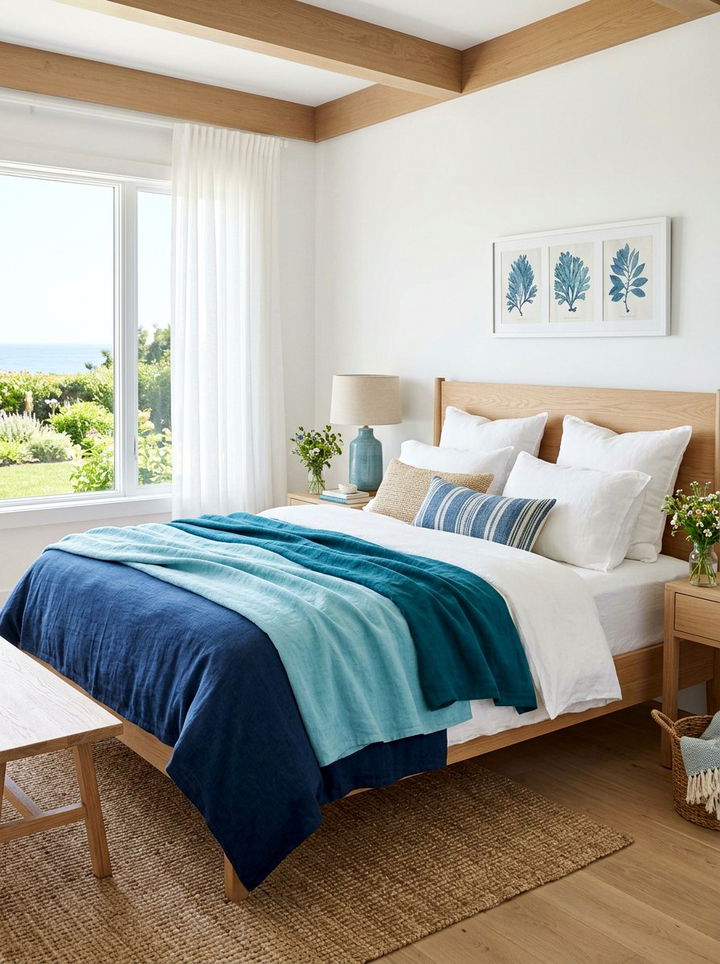 Coastal Blue Bedding - 30 underwater bedroom ideas