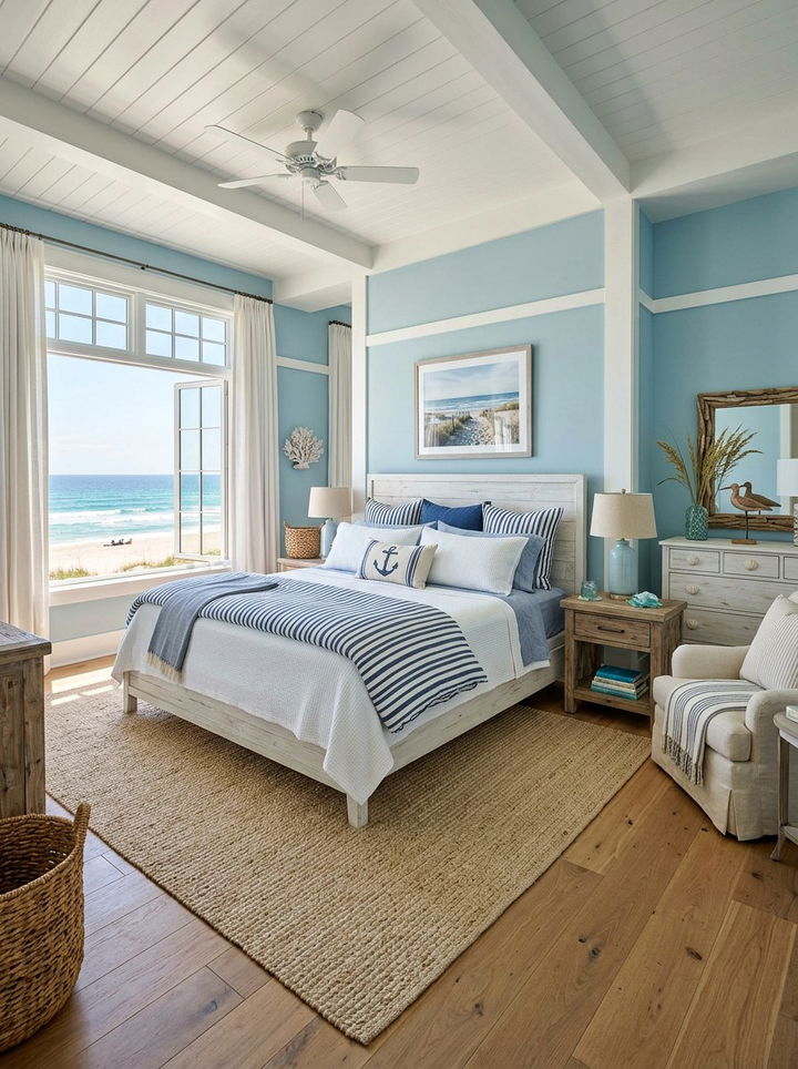 Coastal Blue Bedroom - 30 bedroom bed making ideas