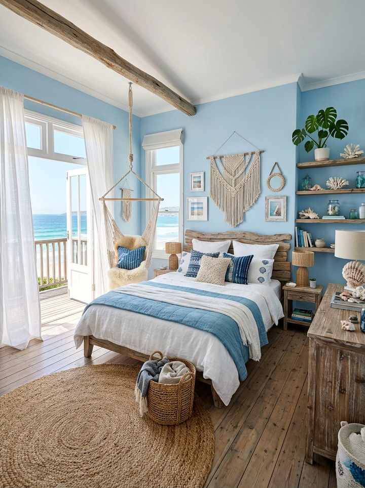 Coastal Blue Boho Bedroom - 30 bohemian blue bedroom ideas