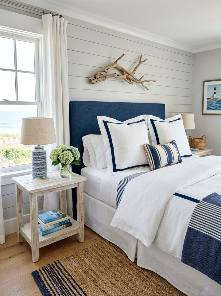 Coastal Blue Border Euro Sham - 30 bedroom euro shams