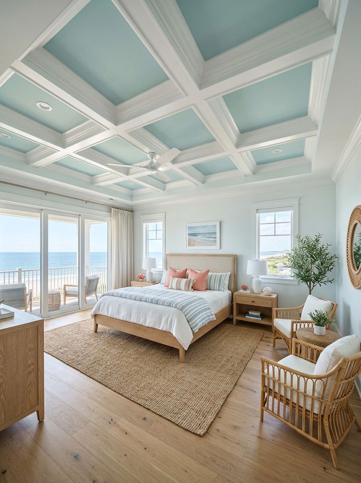 Coastal Blue Coffered Ceiling Bedroom - 30 bedroom coffered ceiling designs