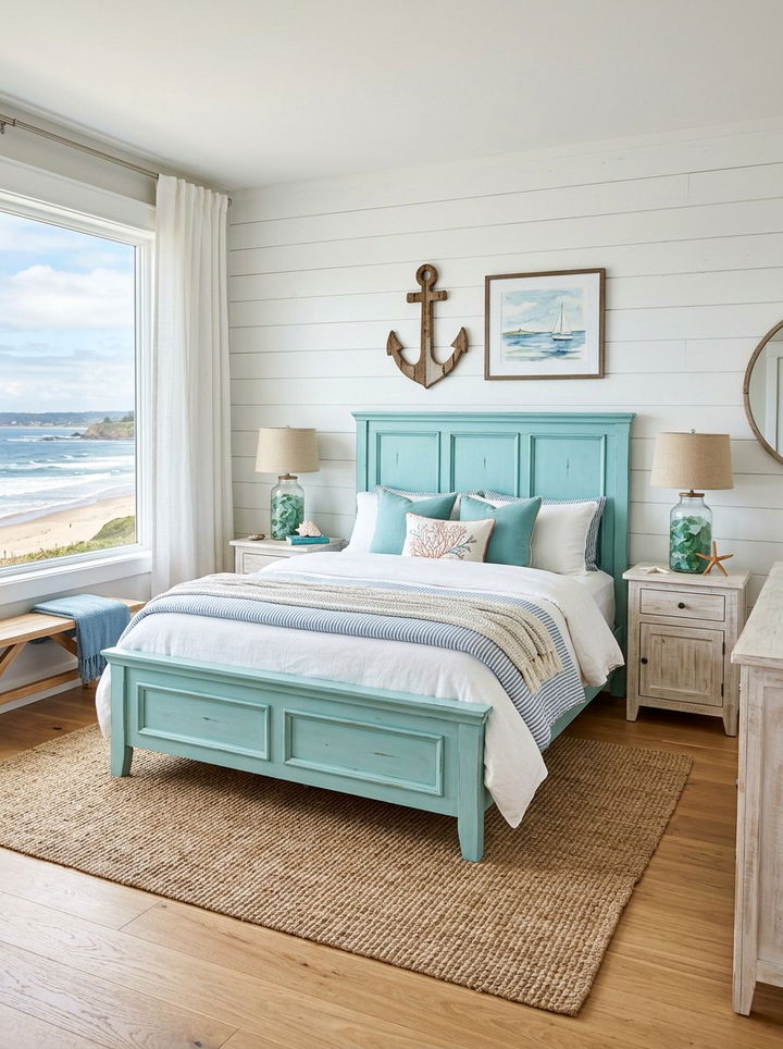 Coastal Blue Panel Bed - 30 bedroom panel beds