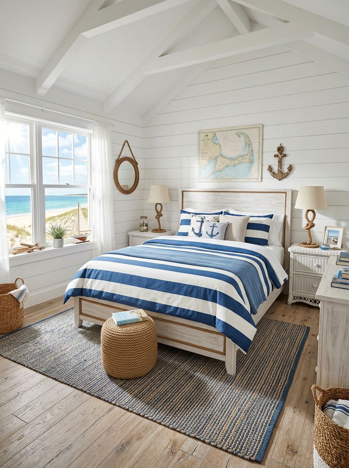 Coastal Blue Striped Duvet - 30 bedroom blue bedding ideas