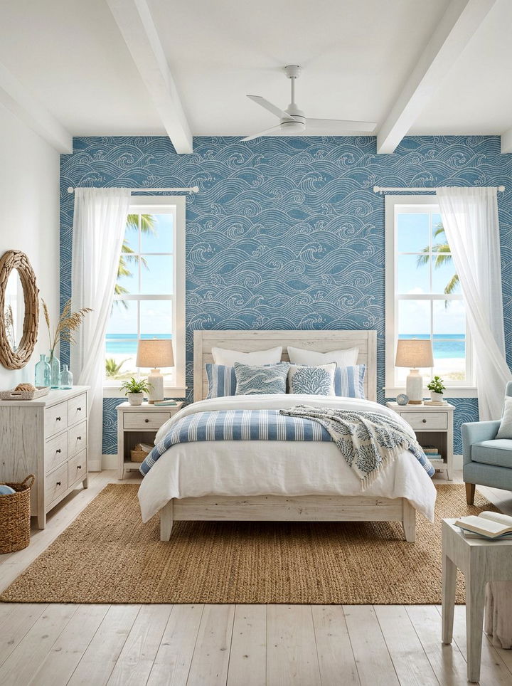 Coastal Blue Wallpaper - 30 bedroom accent wall wallpapers