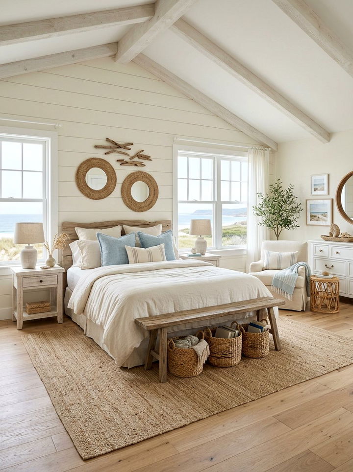 Coastal Cream Farmhouse Bedroom - 30 farmhouse cream bedroom ideas