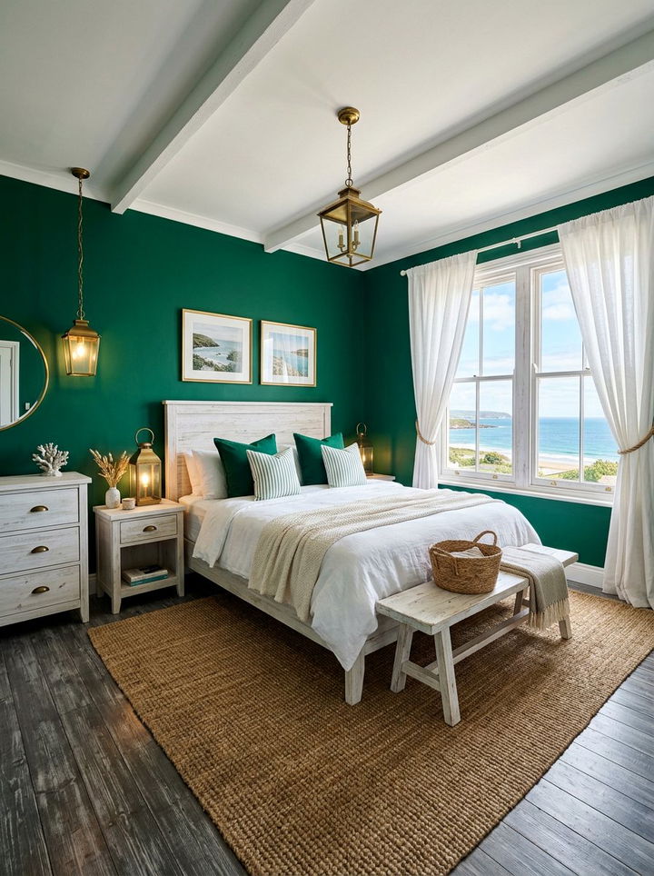 Coastal Emerald Green Bedroom - 30 emerald bedroom decor ideas