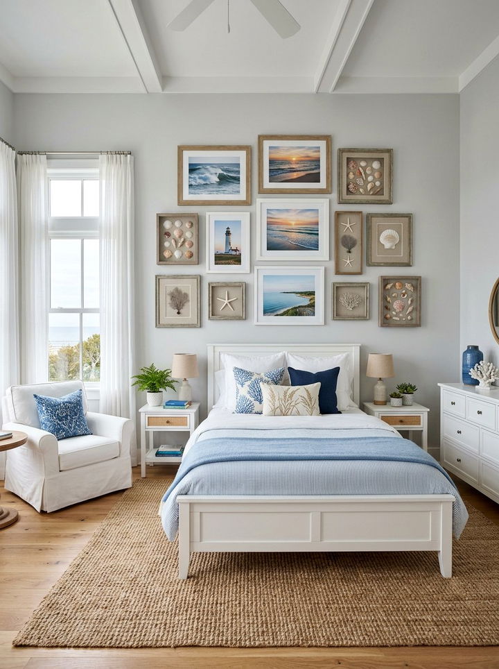 Coastal Gallery Wall - 30 surfing bedroom ideas