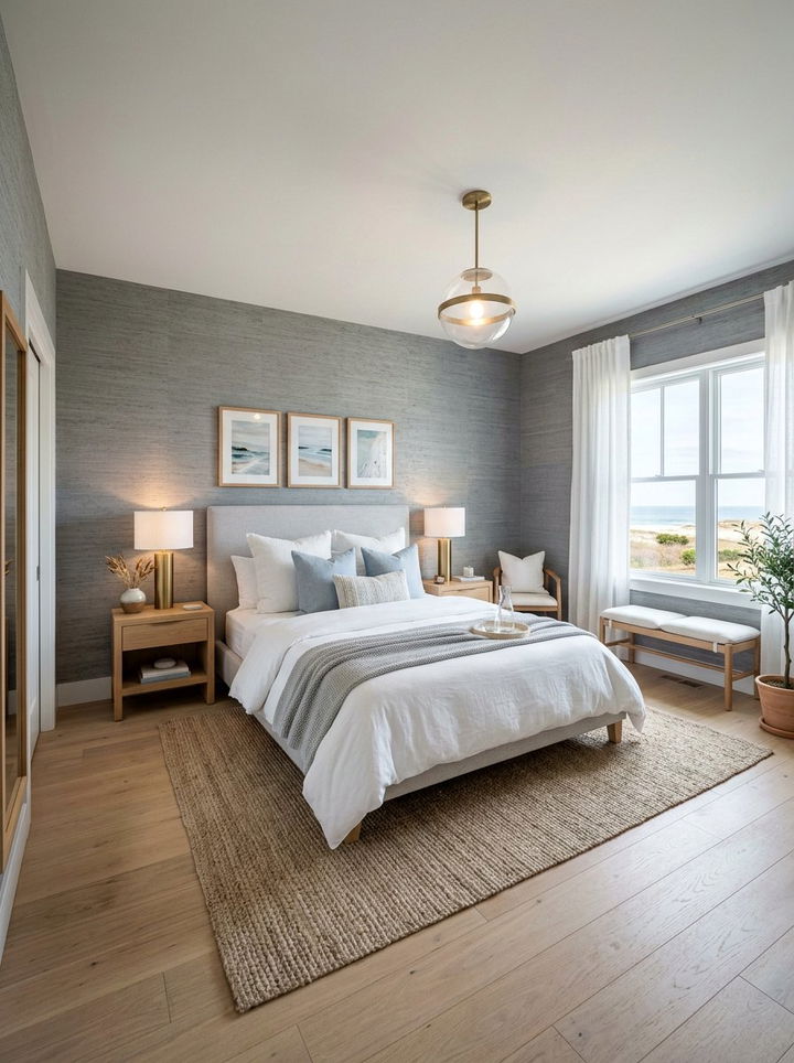 Coastal Gray Textured Wallpaper Bedroom - 30 coastal gray bedroom ideas