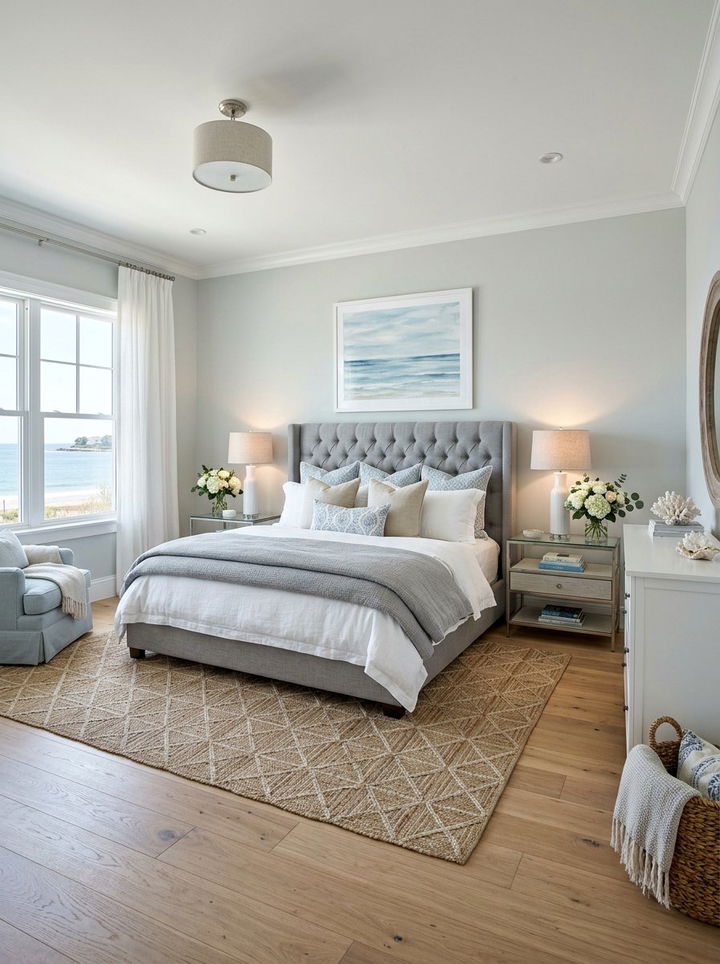 Coastal Gray Tufted Headboard Bedroom - 30 coastal gray bedroom ideas