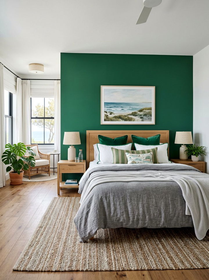 Coastal Green Accent Wall Bedroom - 30 coastal green bedroom ideas