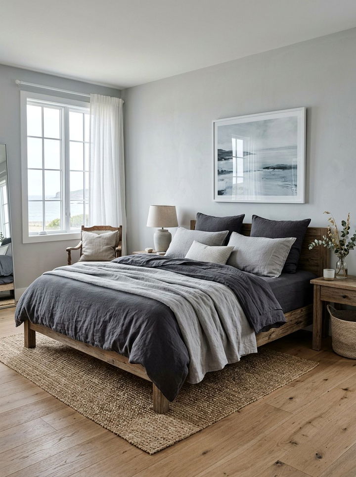Coastal Grey Bedroom With Linen Bedding - 30 coastal grey bedroom ideas