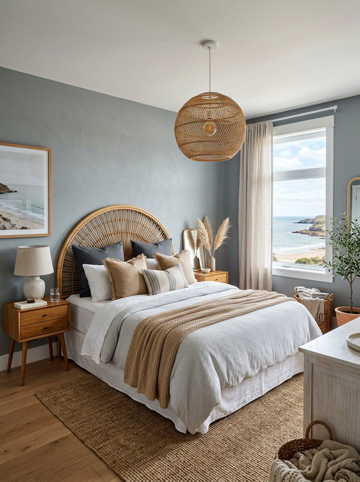 Coastal Grey Bedroom With Rattan - 30 coastal grey bedroom ideas