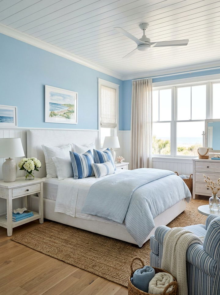 Coastal Hamptons Blue Bedroom - 30 sky blue bedroom ideas