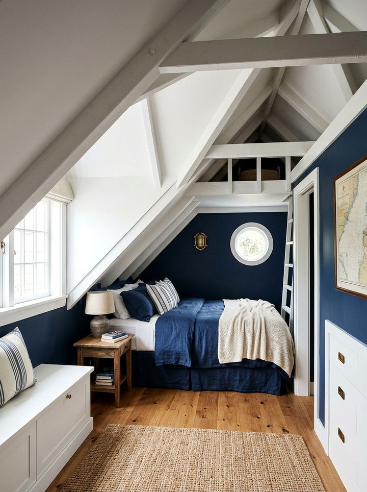 Coastal Navy Attic Bedroom - 30 coastal navy bedroom ideas