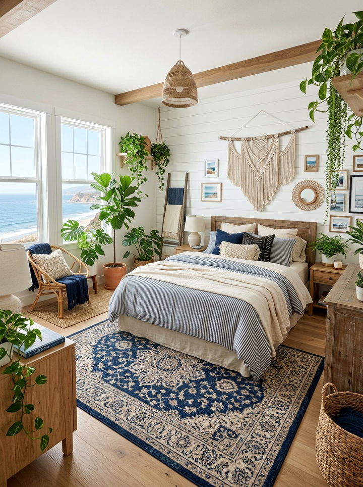 Coastal Navy Boho Bedroom - 30 coastal navy bedroom ideas