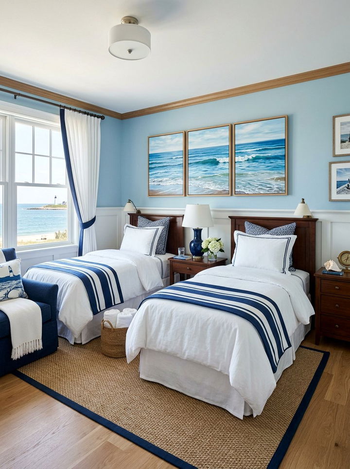 Coastal Navy Guest Room - 30 coastal navy bedroom ideas