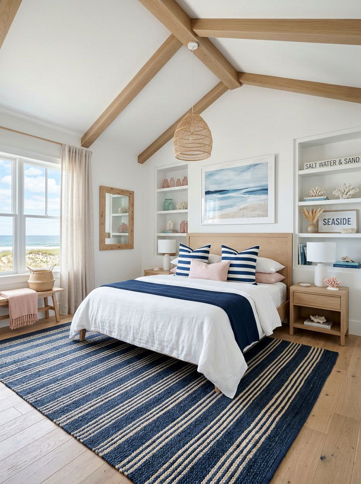 Coastal Navy Pink Vibe - 30 navy and blush bedroom ideas