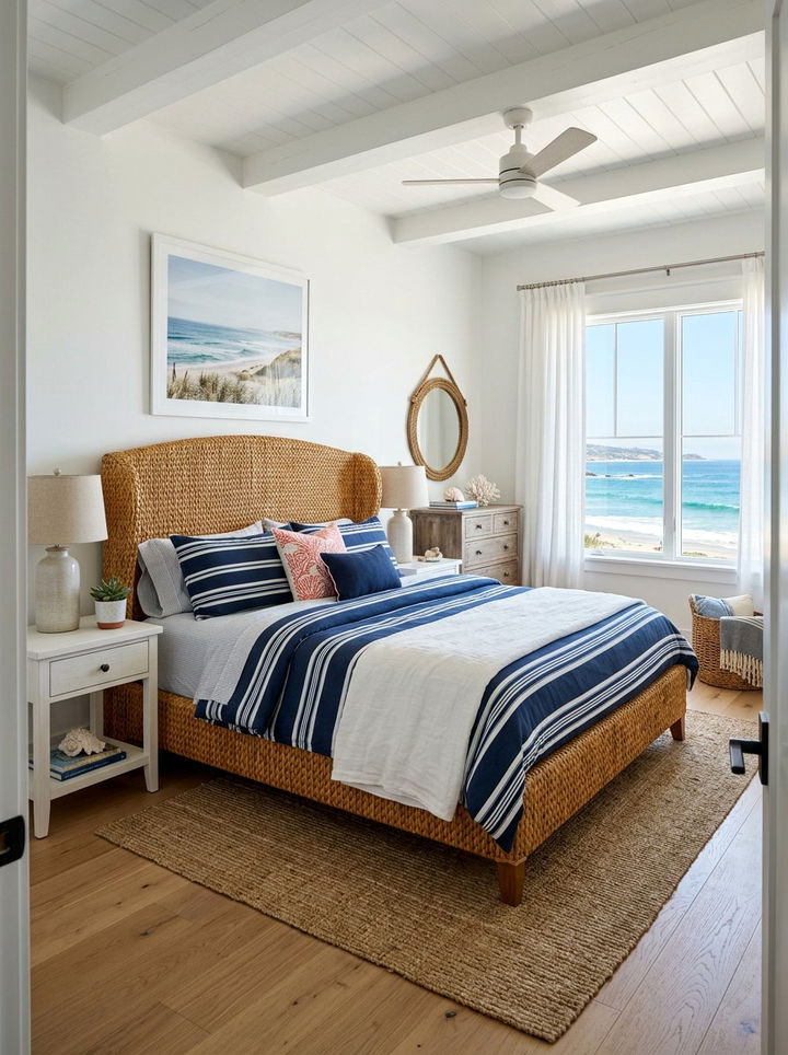 Coastal Rattan Bed - 30 rattan bedroom ideas