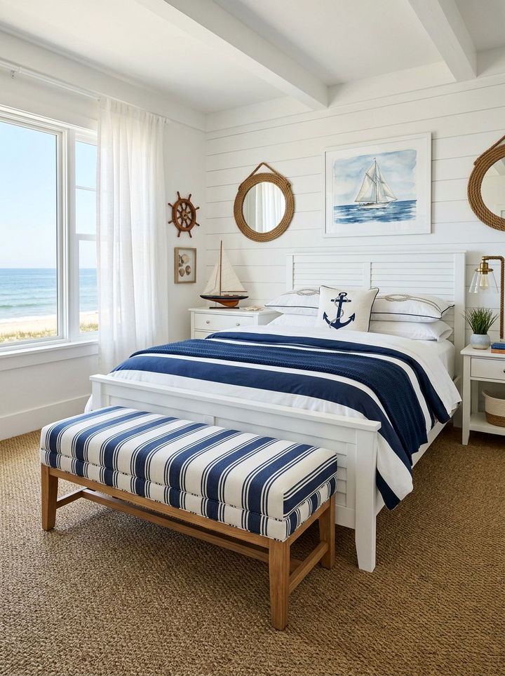 Coastal Striped Bench - 30 bedroom end of bed benches