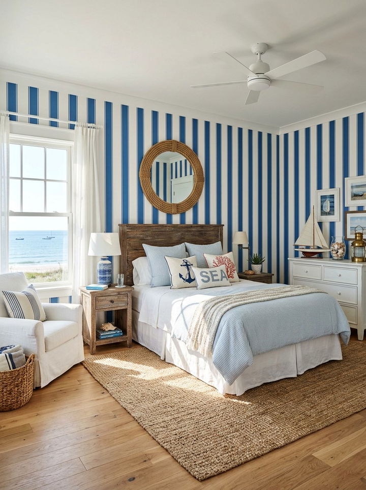 Coastal Striped Wallpaper - 30 bedroom removable wallpapers