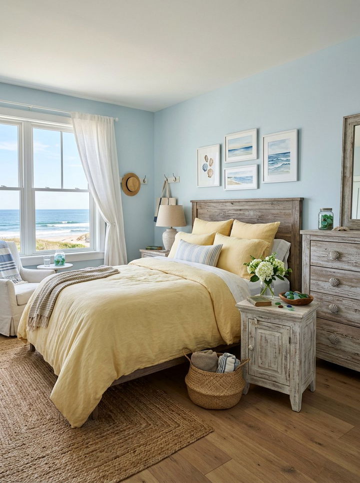 Coastal Yellow Bedroom - 30 yellow bedroom decor ideas
