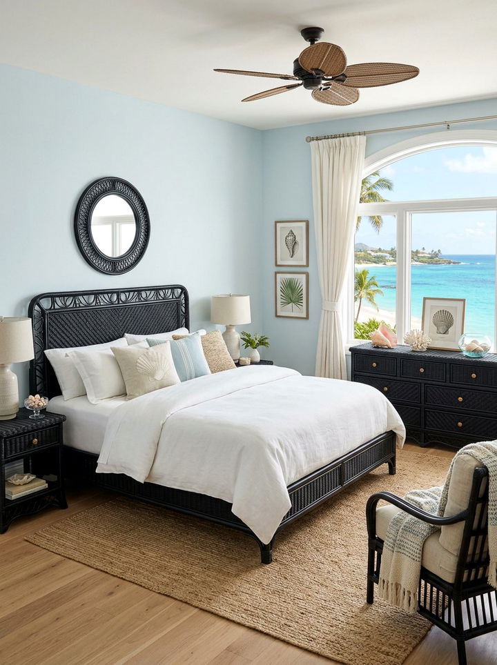 Coastal bedroom black wicker furniture - 30 bedroom black furniture ideas