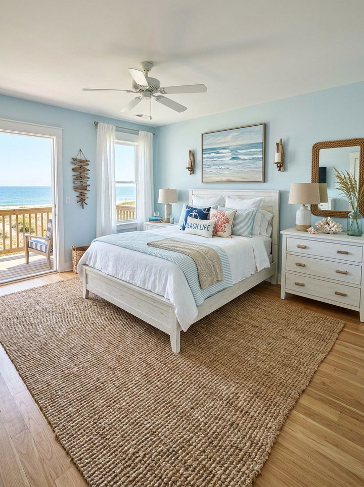 Coastal bedroom with sisal - 30 sisal bedroom ideas