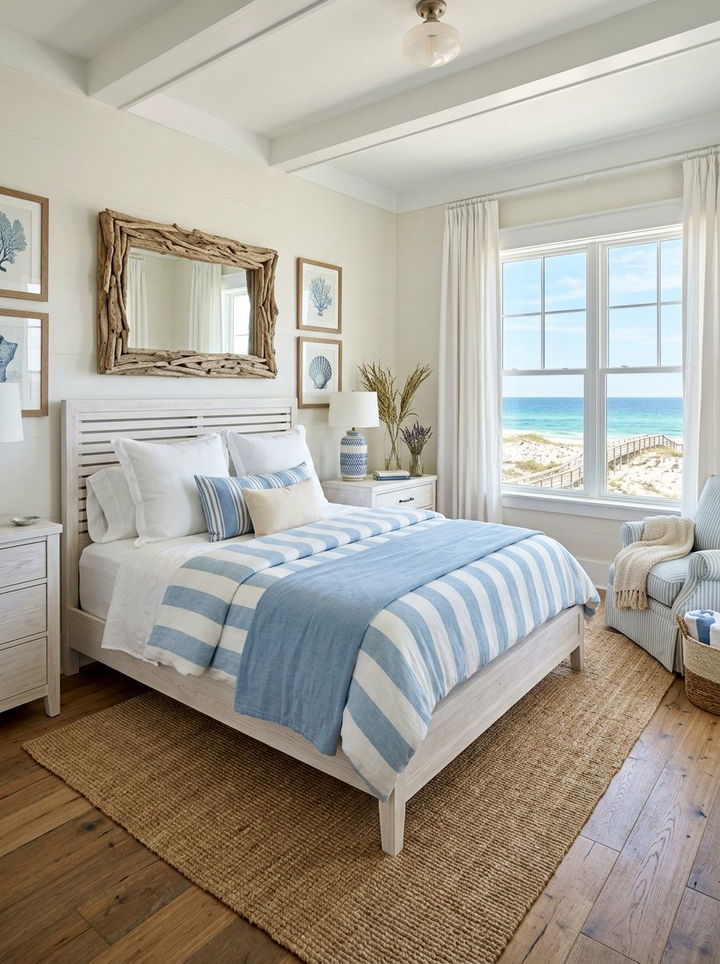 Coastal light blue stripes - 30 bedroom striped wall ideas