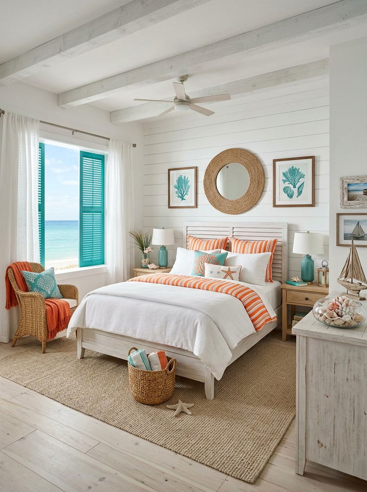 Coastal teal and bright orange bedroom - 30 teal and orange bedroom color combo