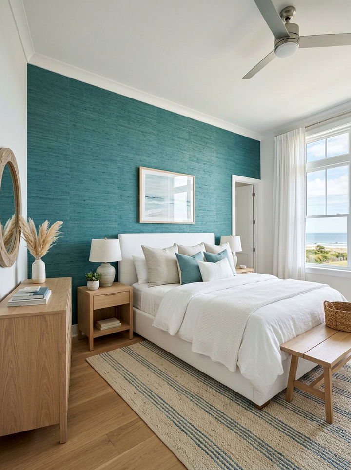 Coastal teal bedroom wallpaper - 30 coastal teal bedroom ideas