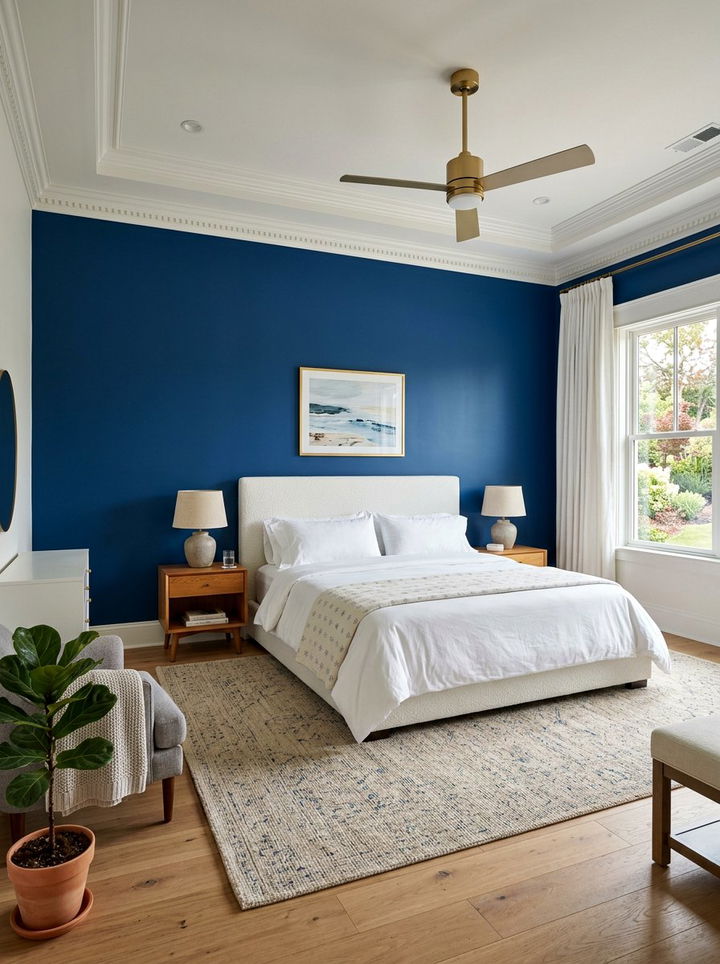 Cobalt Blue Accent Wall - 30 cobalt and white bedroom ideas