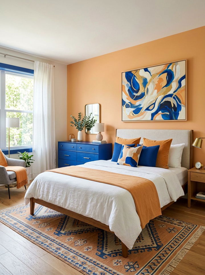 Cobalt Blue And Apricot Bedroom - 30 orange and blue bedroom color combo