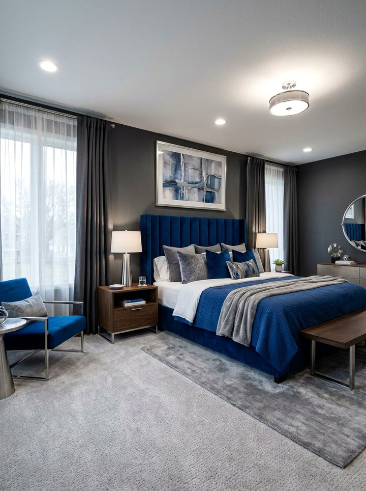 Cobalt Blue And Grey Bedroom - 30 cobalt blue bedroom ideas