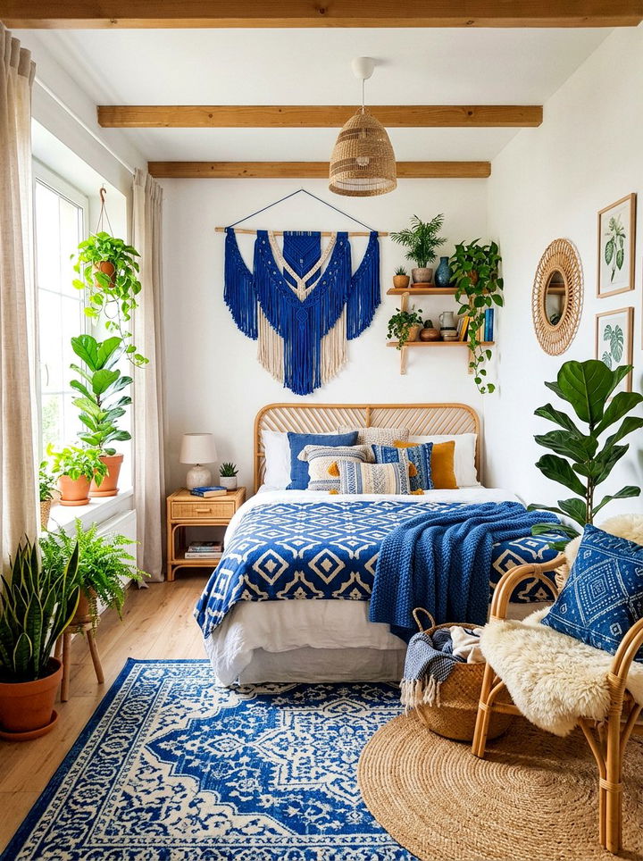 Cobalt Blue Boho Bedroom - 30 cobalt blue bedroom ideas