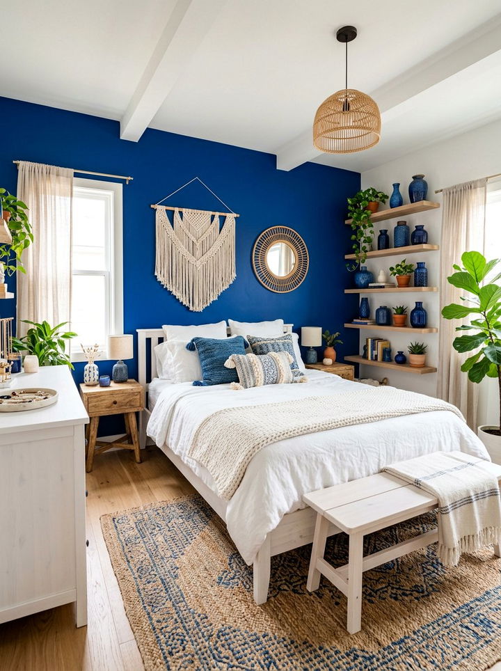 Cobalt Blue Boho Bedroom - 30 bohemian blue bedroom ideas