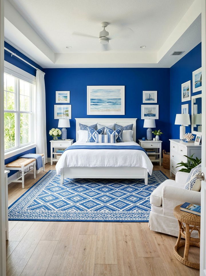 Cobalt Blue Bold Bedroom - 30 ocean inspired bedroom color ideas