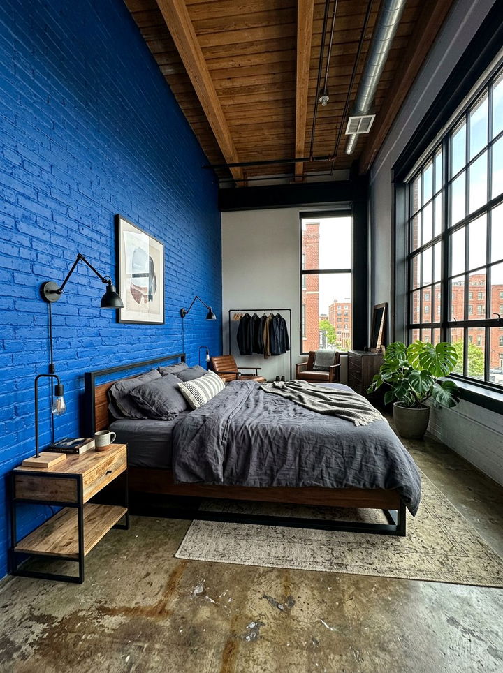 Cobalt Blue Brick Wall - 30 cobalt blue bedroom ideas