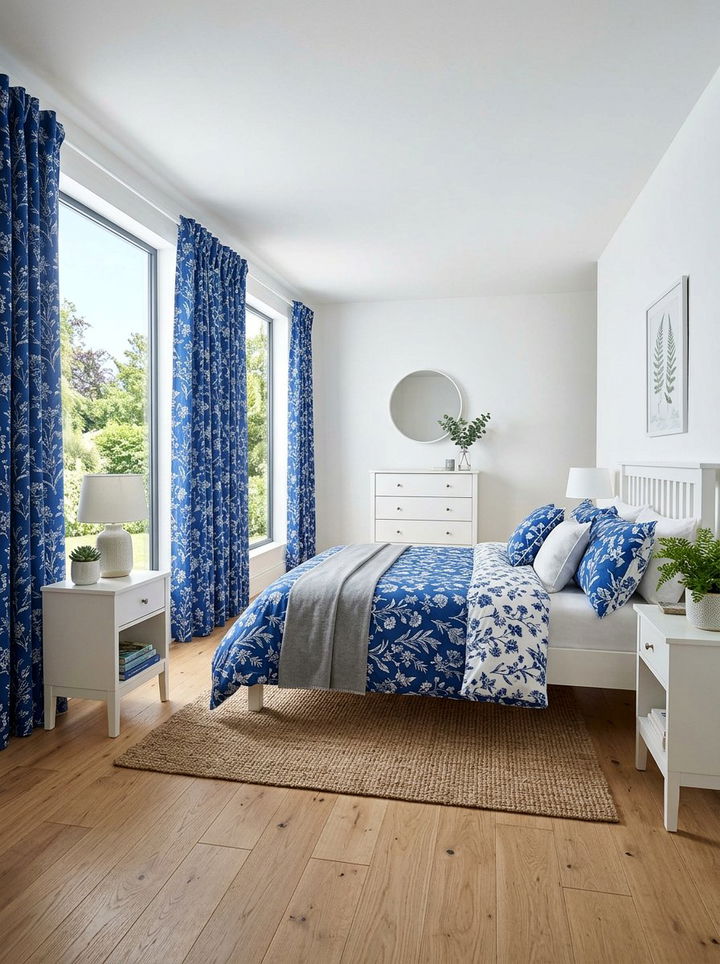 Cobalt Blue Floral Pattern - 30 cobalt blue bedroom ideas