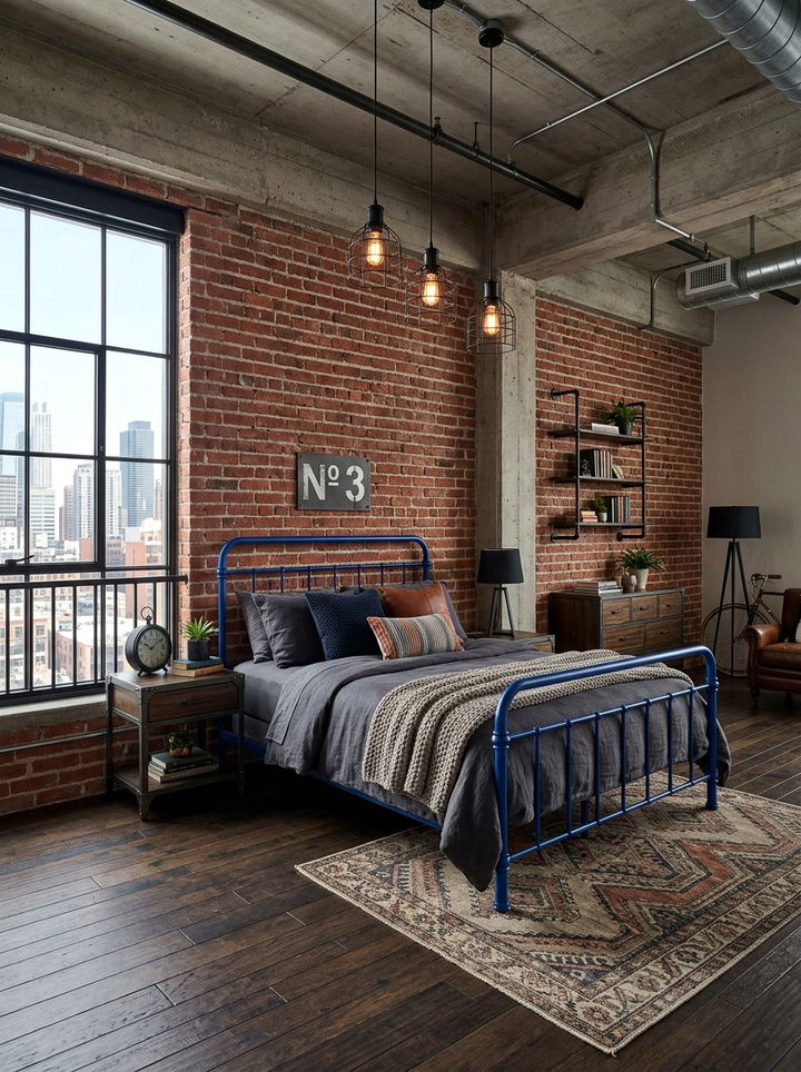 Cobalt Blue Industrial Bedroom - 30 modern blue bedroom ideas