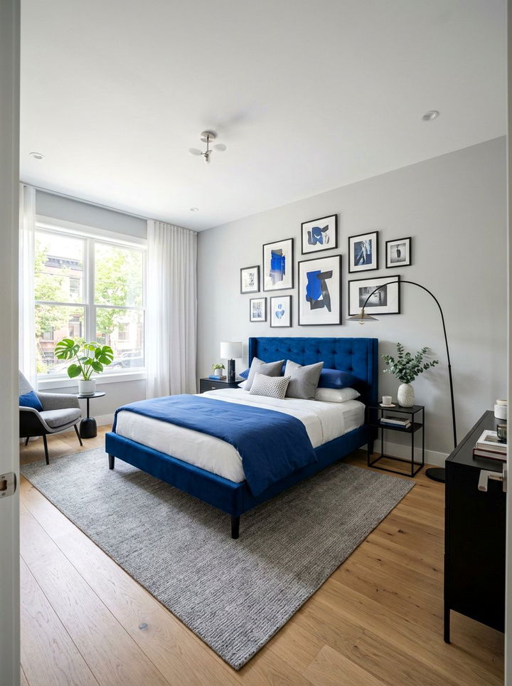 Cobalt Blue Modern Bedroom - 30 minimalist blue bedroom ideas