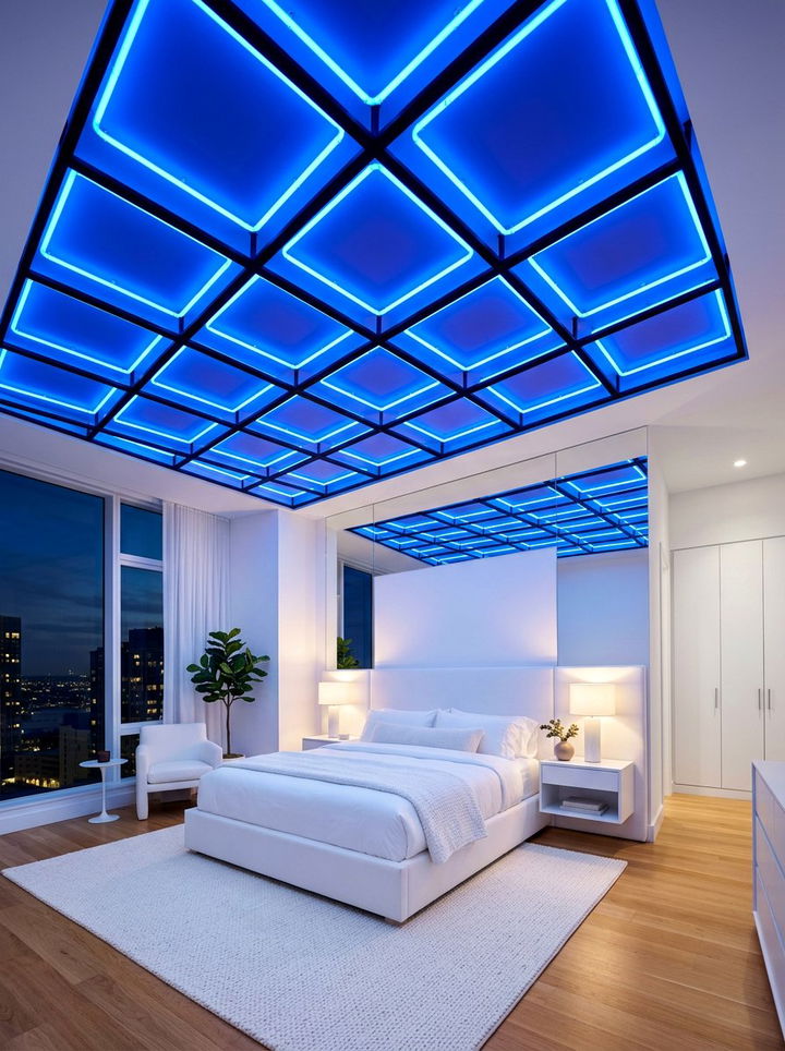 Cobalt Blue Neon Ceiling - 30 neon color bedroom ideas