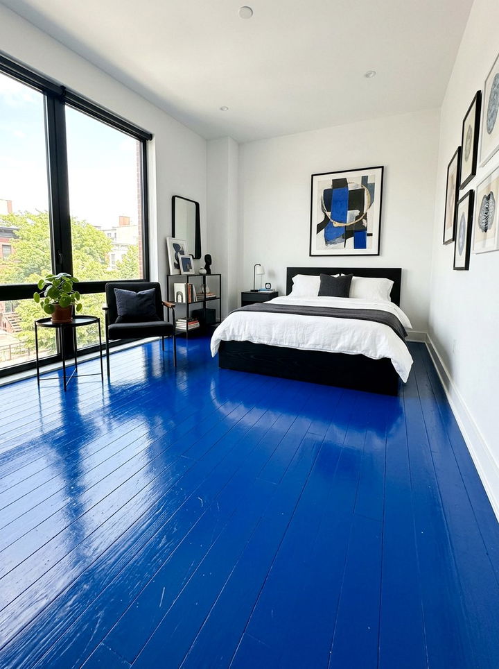 Cobalt Blue Painted Floor - 30 cobalt blue bedroom ideas