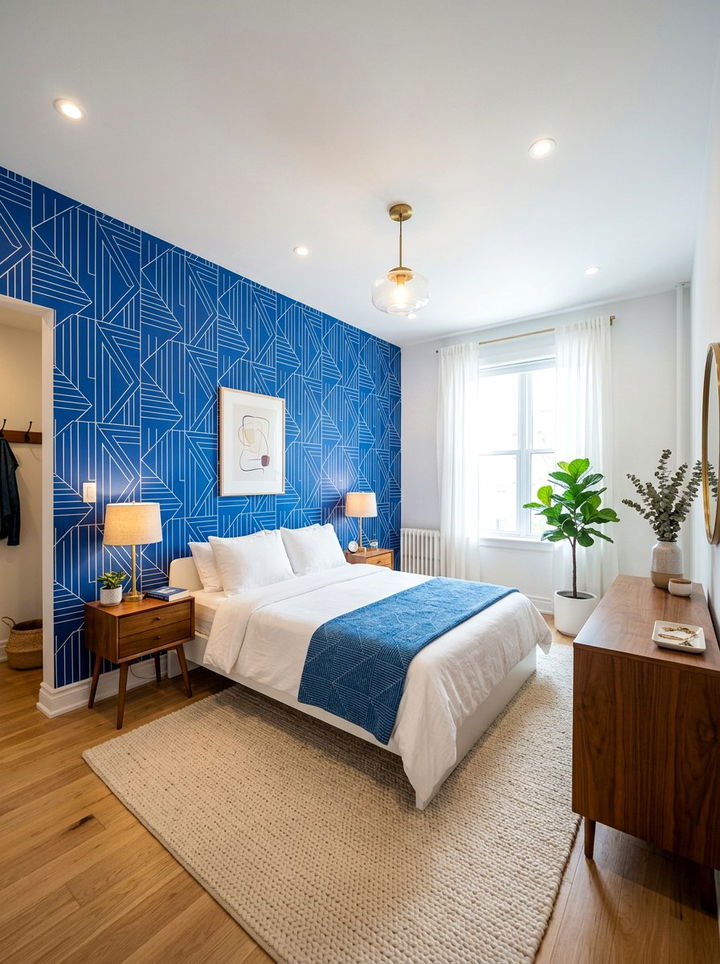 Cobalt Blue Pattern Wallpaper - 30 cobalt blue bedroom ideas